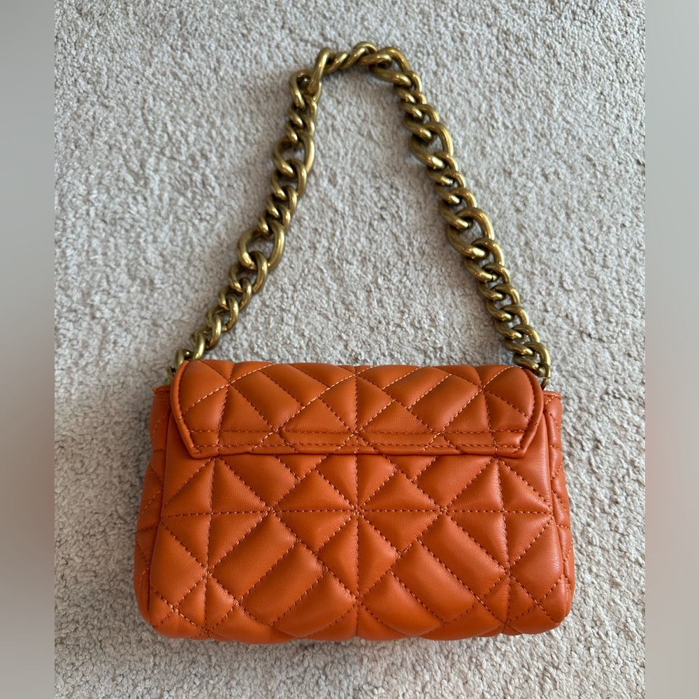 Zara Tangerine Quilted Shoulder Bag with Gold Chain - Picture 3 of 7
